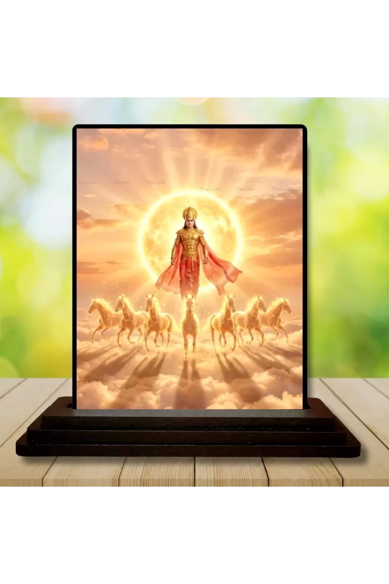 Car Dashboard Surya Wooden Photo Stand  3x4 Inches, Compact & Stylish Spiritual Display For Car, Home & Office (Pack Of 1) (F49696)