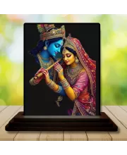 Car Dashboard Shree Krishna And Shree Radha Wooden Photo Stand  3x4 Inches, Compact & Stylish Spiritual Display For Car, Home & Office (Pack Of 1) (F49697)