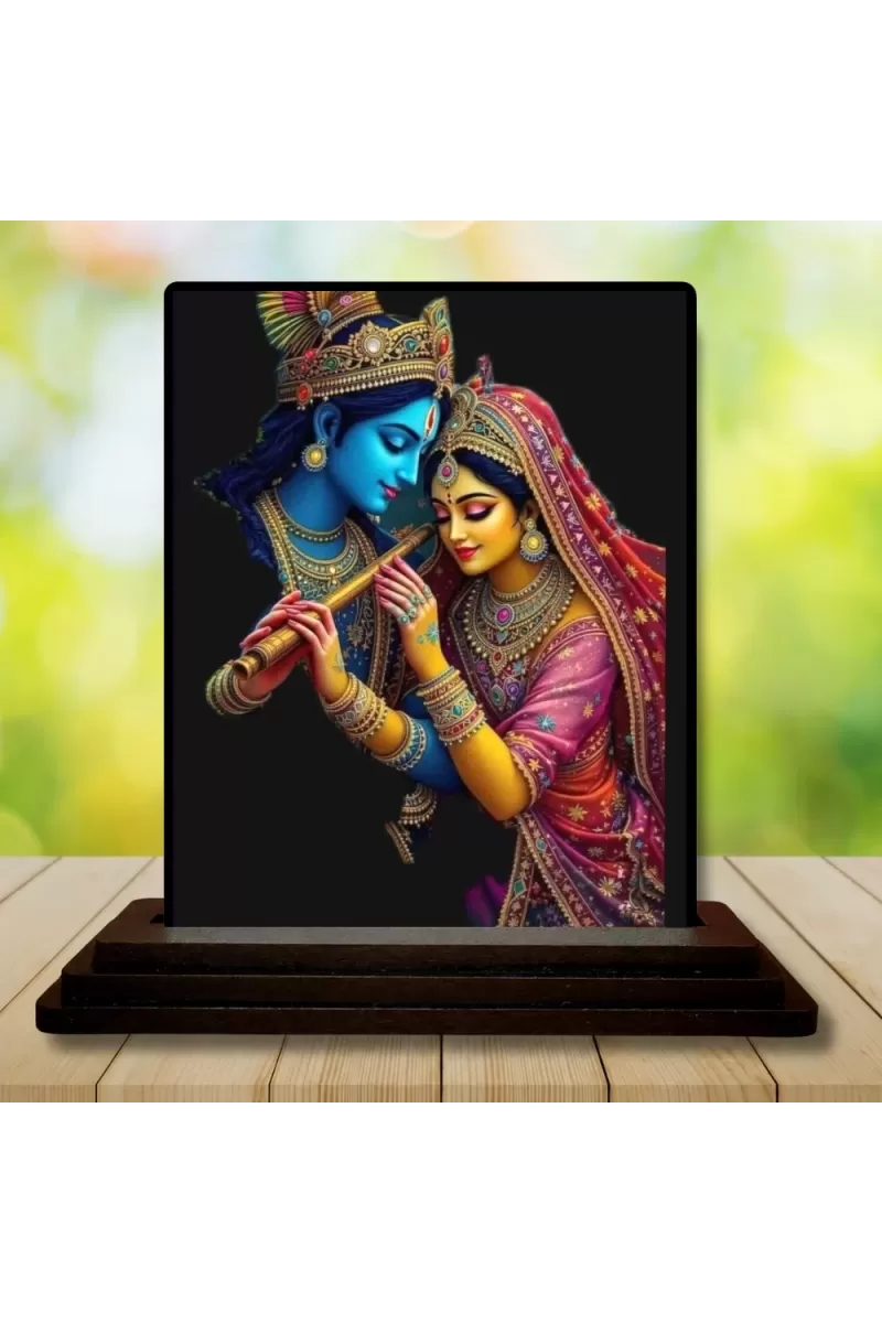 Car Dashboard Shree Krishna And Shree Radha Wooden Photo Stand  3x4 Inches, Compact & Stylish Spiritual Display For Car, Home & Office (Pack Of 1) (F49697)