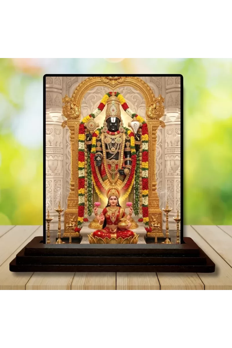 Car Dashboard Tirupati Balaji Wooden Photo Stand  3x4 Inches, Compact & Stylish Spiritual Display For Car, Home & Office (Pack Of 1) (F49698)