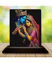 Car Dashboard Shree Krishna And Shree Radha Wooden Photo Stand  3x4 Inches, Compact & Stylish Spiritual Display For Car, Home & Office (Pack Of 1) (F49701)