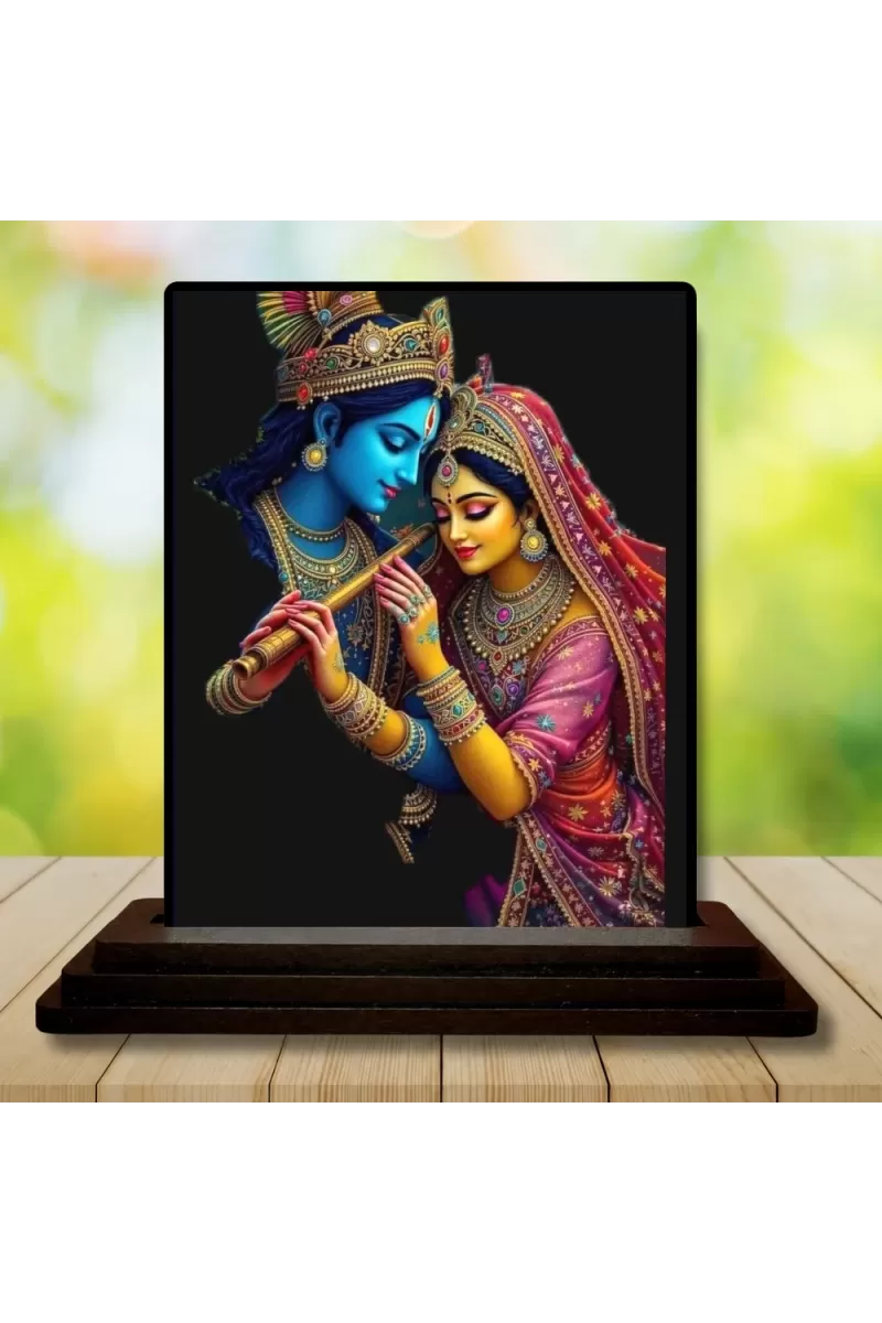 Car Dashboard Shree Krishna And Shree Radha Wooden Photo Stand  3x4 Inches, Compact & Stylish Spiritual Display For Car, Home & Office (Pack Of 1) (F49701)