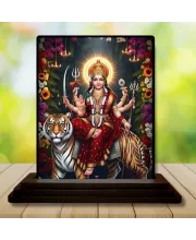 Car Dashboard Durga Wooden Photo Stand  3x4 Inches, Compact & Stylish Spiritual Display For Car, Home & Office (Pack Of 1) (F49704)