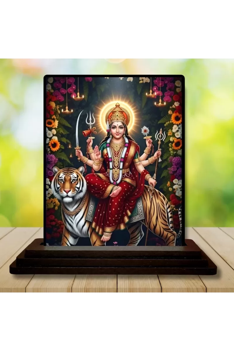Car Dashboard Durga Wooden Photo Stand  3x4 Inches, Compact & Stylish Spiritual Display For Car, Home & Office (Pack Of 1) (F49704)