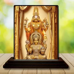 Car Dashboard Lakshmi-Narayana Wooden Photo Stand  3x4 Inches, Compact & Stylish Spiritual Display For Car, Home & Office (Pack Of 1) (F49705)