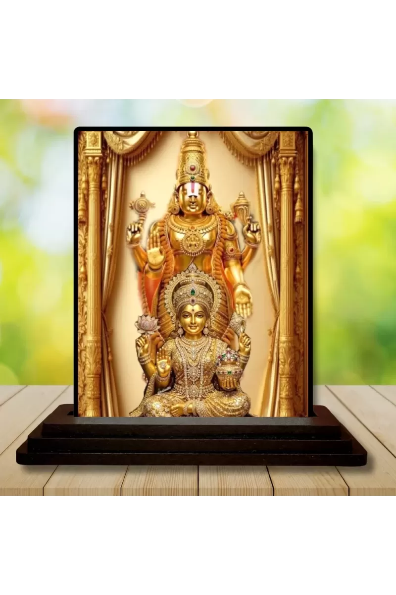 Car Dashboard Lakshmi-Narayana Wooden Photo Stand  3x4 Inches, Compact & Stylish Spiritual Display For Car, Home & Office (Pack Of 1) (F49705)