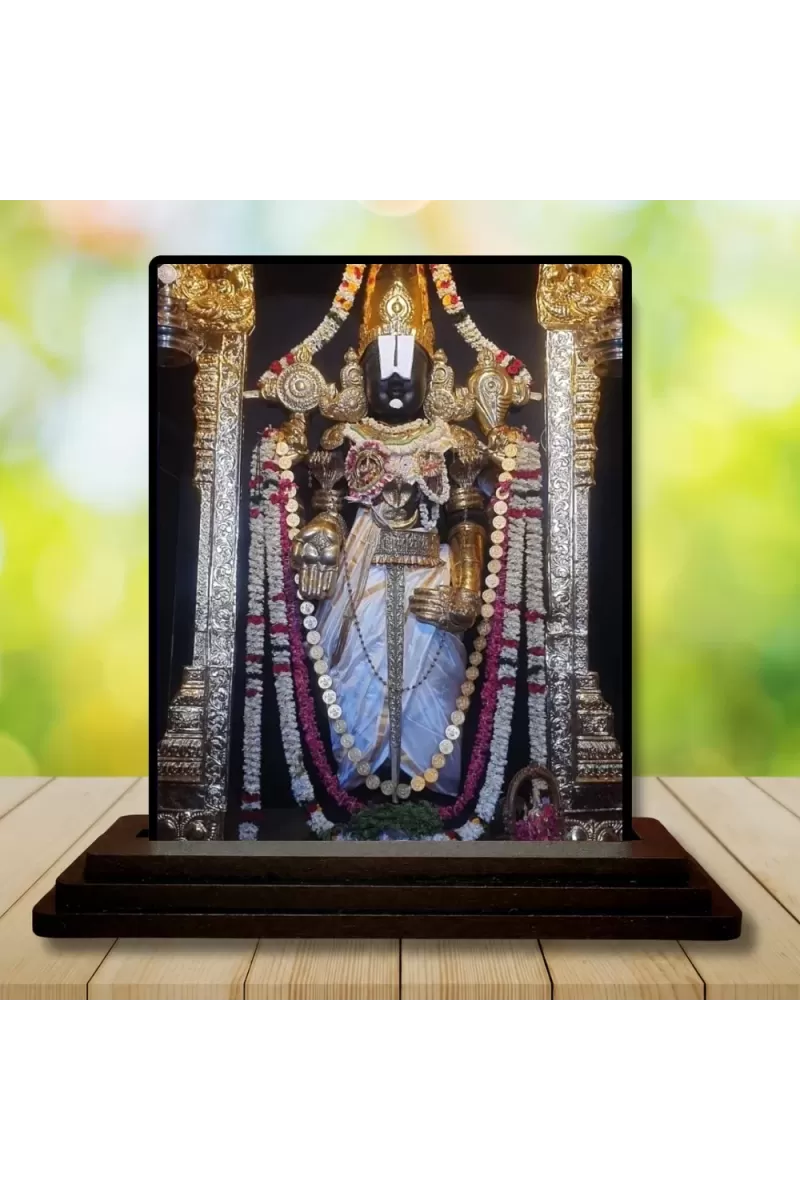 Car Dashboard Venkateswara Wooden Photo Stand  3x4 Inches, Compact & Stylish Spiritual Display For Car, Home & Office (Pack Of 1) (F49709)