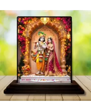 Car Dashboard Krishna And Radha Wooden Photo Stand  3x4 Inches, Compact & Stylish Spiritual Display For Car, Home & Office (Pack Of 1) (F49711)