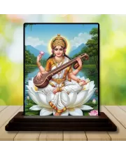 Car Dashboard Saraswati Wooden Photo Stand  3x4 Inches, Compact & Stylish Spiritual Display For Car, Home & Office (Pack Of 1) (F49713)