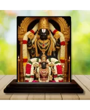 Car Dashboard Lord Tirupati And Mata Lakshmi Wooden Photo Stand  3x4 Inches, Compact & Stylish Spiritual Display For Car, Home & Office (Pack Of 1) (F49714)