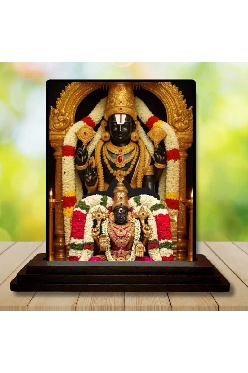Car Dashboard Lord Tirupati And Mata Lakshmi Wooden Photo Stand  3x4 Inches, Compact & Stylish Spiritual Display For Car, Home & Office (Pack Of 1) (F49714)