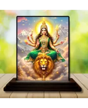 Car Dashboard Durga Wooden Photo Stand  3x4 Inches, Compact & Stylish Spiritual Display For Car, Home & Office (Pack Of 1) (F49716)