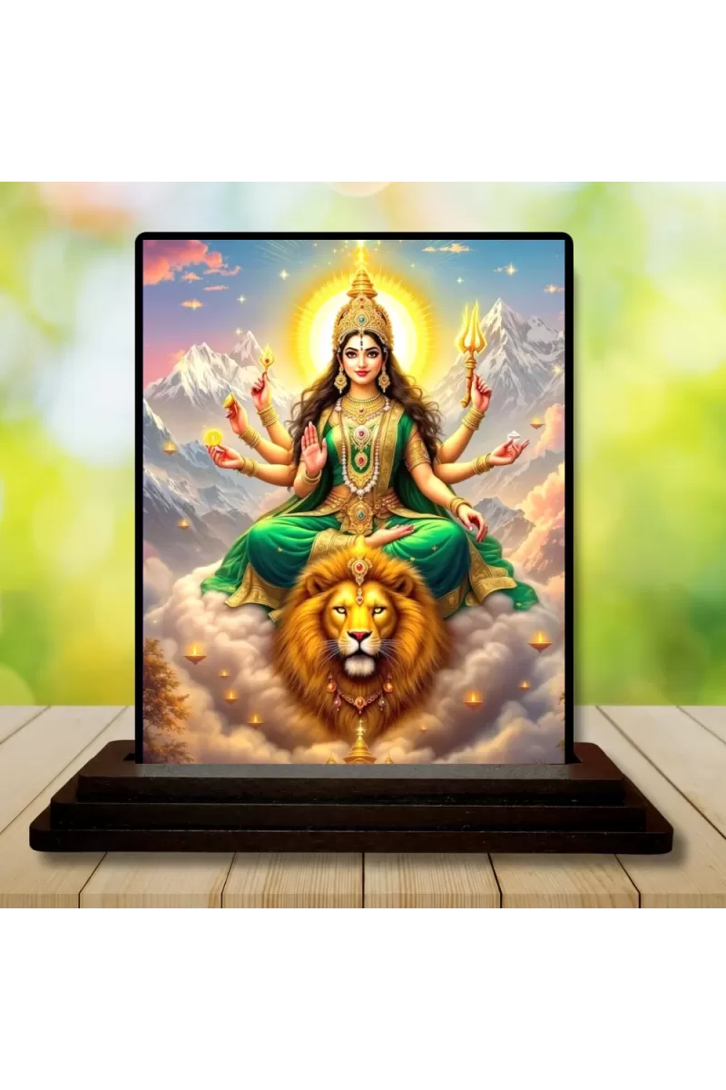 Car Dashboard Durga Wooden Photo Stand  3x4 Inches, Compact & Stylish Spiritual Display For Car, Home & Office (Pack Of 1) (F49716)