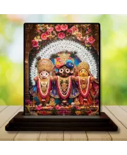 Car Dashboard Jagannath, Balabhadra, And Subhadra Wooden Photo Stand  3x4 Inches, Compact & Stylish Spiritual Display For Car, Home & Office (Pack Of 1) (F49718)