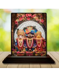 Car Dashboard Jagannath, Balabhadra, And Subhadra Wooden Photo Stand  3x4 Inches, Compact & Stylish Spiritual Display For Car, Home & Office (Pack Of 1) (F49718)