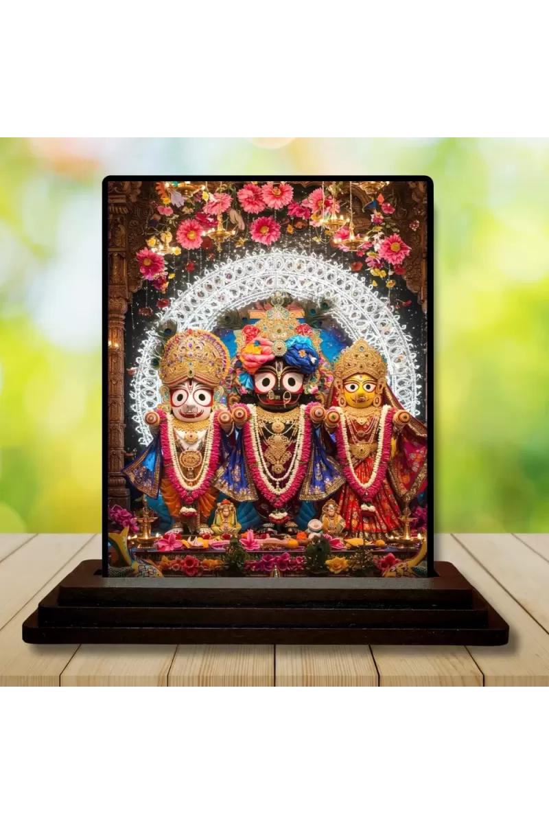 Car Dashboard Jagannath, Balabhadra, And Subhadra Wooden Photo Stand  3x4 Inches, Compact & Stylish Spiritual Display For Car, Home & Office (Pack Of 1) (F49718)