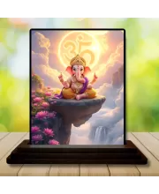 Car Dashboard Ganesha Wooden Photo Stand  3x4 Inches, Compact & Stylish Spiritual Display For Car, Home & Office (Pack Of 1) (F49719)