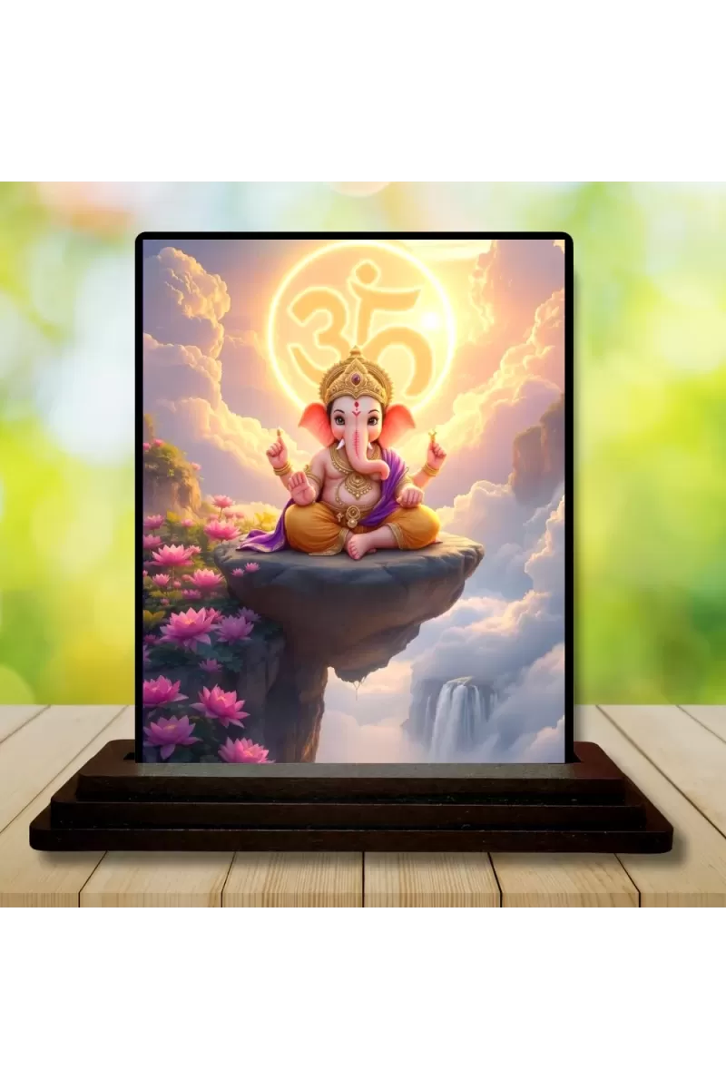 Car Dashboard Ganesha Wooden Photo Stand  3x4 Inches, Compact & Stylish Spiritual Display For Car, Home & Office (Pack Of 1) (F49719)