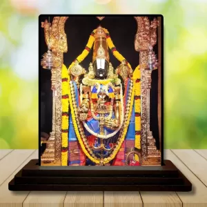 Car Dashboard Venkateswara Wooden Photo Stand  3x4 Inches, Compact & Stylish Spiritual Display For Car, Home & Office (Pack Of 1) (F49720)