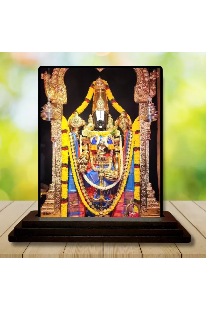Car Dashboard Venkateswara Wooden Photo Stand  3x4 Inches, Compact & Stylish Spiritual Display For Car, Home & Office (Pack Of 1) (F49720)