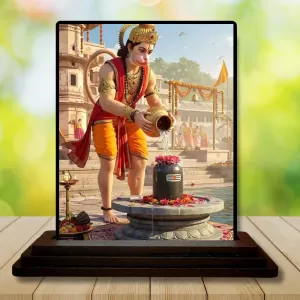 Car Dashboard Hanuman Wooden Photo Stand  3x4 Inches, Compact & Stylish Spiritual Display For Car, Home & Office (Pack Of 1) (F49724)