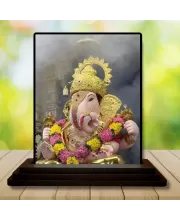 Car Dashboard Ganesha Wooden Photo Stand  3x4 Inches, Compact & Stylish Spiritual Display For Car, Home & Office (Pack Of 1) (F49727)