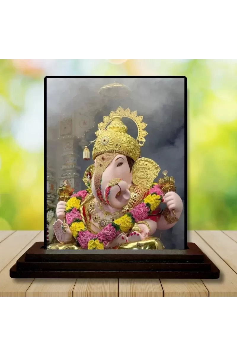 Car Dashboard Ganesha Wooden Photo Stand  3x4 Inches, Compact & Stylish Spiritual Display For Car, Home & Office (Pack Of 1) (F49727)
