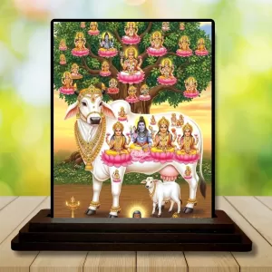 Car Dashboard Kamadhenu Wooden Photo Stand  3x4 Inches, Compact & Stylish Spiritual Display For Car, Home & Office (Pack Of 1) (F49728)