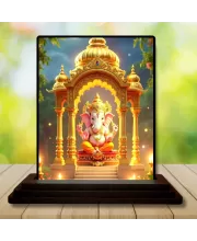 Car Dashboard Ganesha Wooden Photo Stand  3x4 Inches, Compact & Stylish Spiritual Display For Car, Home & Office (Pack Of 1) (F49729)