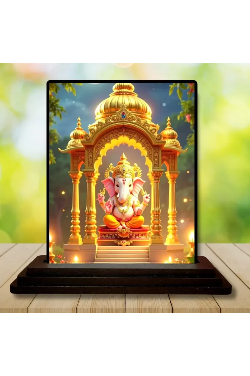 Car Dashboard Ganesha Wooden Photo Stand  3x4 Inches, Compact & Stylish Spiritual Display For Car, Home & Office (Pack Of 1) (F49729)
