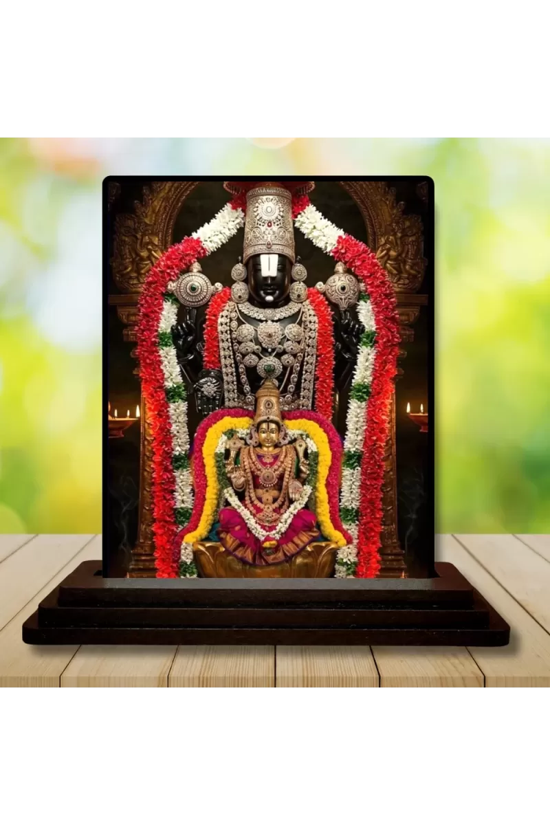 Car Dashboard Lord Tirupati And Mata Lakshmi Wooden Photo Stand  3x4 Inches, Compact & Stylish Spiritual Display For Car, Home & Office (Pack Of 1) (F49731)