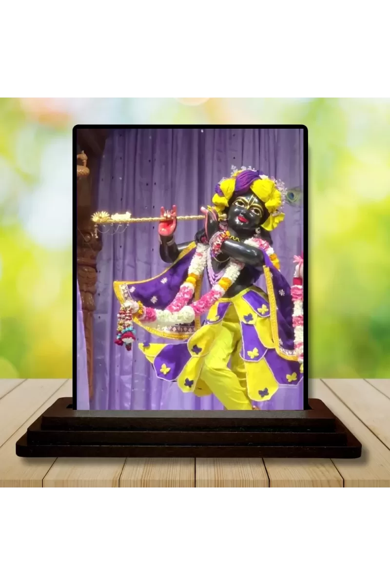 Car Dashboard Krishna Wooden Photo Stand  3x4 Inches, Compact & Stylish Spiritual Display For Car, Home & Office (Pack Of 1) (F49732)