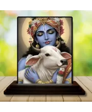 Car Dashboard Krishna Wooden Photo Stand  3x4 Inches, Compact & Stylish Spiritual Display For Car, Home & Office (Pack Of 1) (F49733)