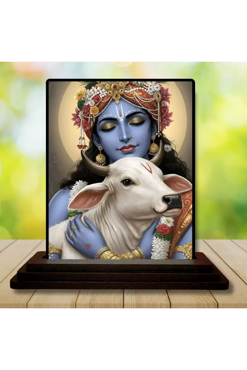 Car Dashboard Krishna Wooden Photo Stand  3x4 Inches, Compact & Stylish Spiritual Display For Car, Home & Office (Pack Of 1) (F49733)