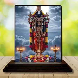 Car Dashboard Lord Tirupati Wooden Photo Stand  3x4 Inches, Compact & Stylish Spiritual Display For Car, Home & Office (Pack Of 1) (F49734)