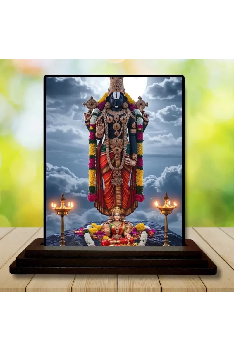 Car Dashboard Lord Tirupati Wooden Photo Stand  3x4 Inches, Compact & Stylish Spiritual Display For Car, Home & Office (Pack Of 1) (F49734)