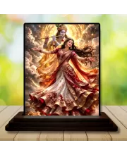Car Dashboard Radha And Krishna Wooden Photo Stand  3x4 Inches, Compact & Stylish Spiritual Display For Car, Home & Office (Pack Of 1) (F49735)