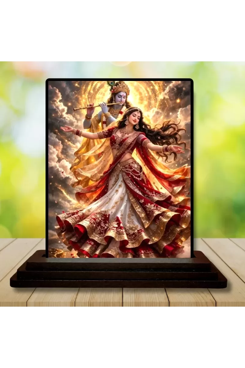 Car Dashboard Radha And Krishna Wooden Photo Stand  3x4 Inches, Compact & Stylish Spiritual Display For Car, Home & Office (Pack Of 1) (F49735)