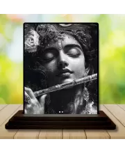 Car Dashboard Krishna Wooden Photo Stand  3x4 Inches, Compact & Stylish Spiritual Display For Car, Home & Office (Pack Of 1) (F49737)
