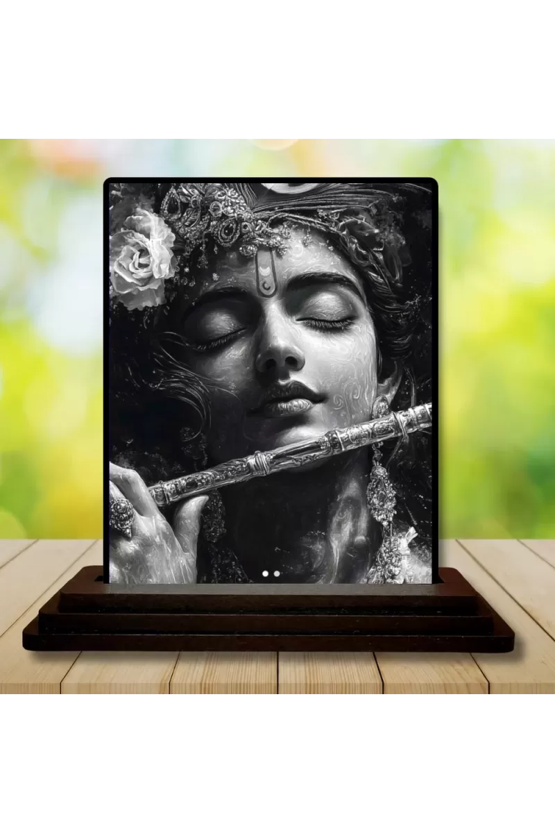 Car Dashboard Krishna Wooden Photo Stand  3x4 Inches, Compact & Stylish Spiritual Display For Car, Home & Office (Pack Of 1) (F49737)