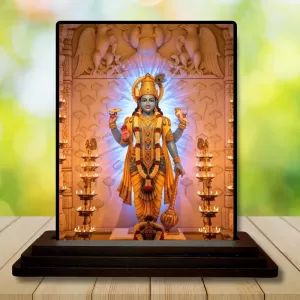 Car Dashboard Vishnu Wooden Photo Stand  3x4 Inches, Compact & Stylish Spiritual Display For Car, Home & Office (Pack Of 1) (F49739)