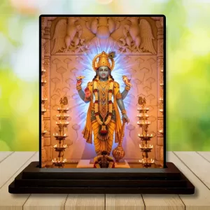 Car Dashboard Vishnu Wooden Photo Stand  3x4 Inches, Compact & Stylish Spiritual Display For Car, Home & Office (Pack Of 1) (F49740)