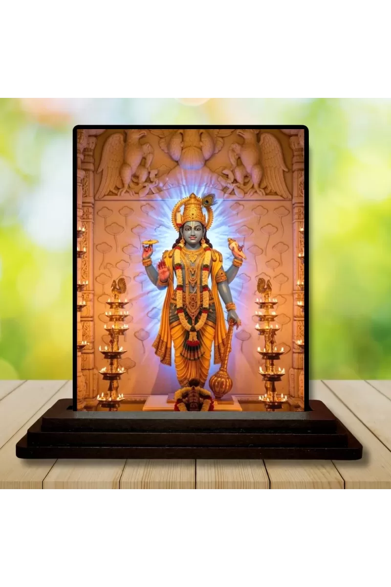 Car Dashboard Vishnu Wooden Photo Stand  3x4 Inches, Compact & Stylish Spiritual Display For Car, Home & Office (Pack Of 1) (F49740)