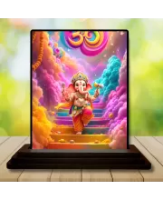 Car Dashboard Ganesha Wooden Photo Stand  3x4 Inches, Compact & Stylish Spiritual Display For Car, Home & Office (Pack Of 1) (F49741)