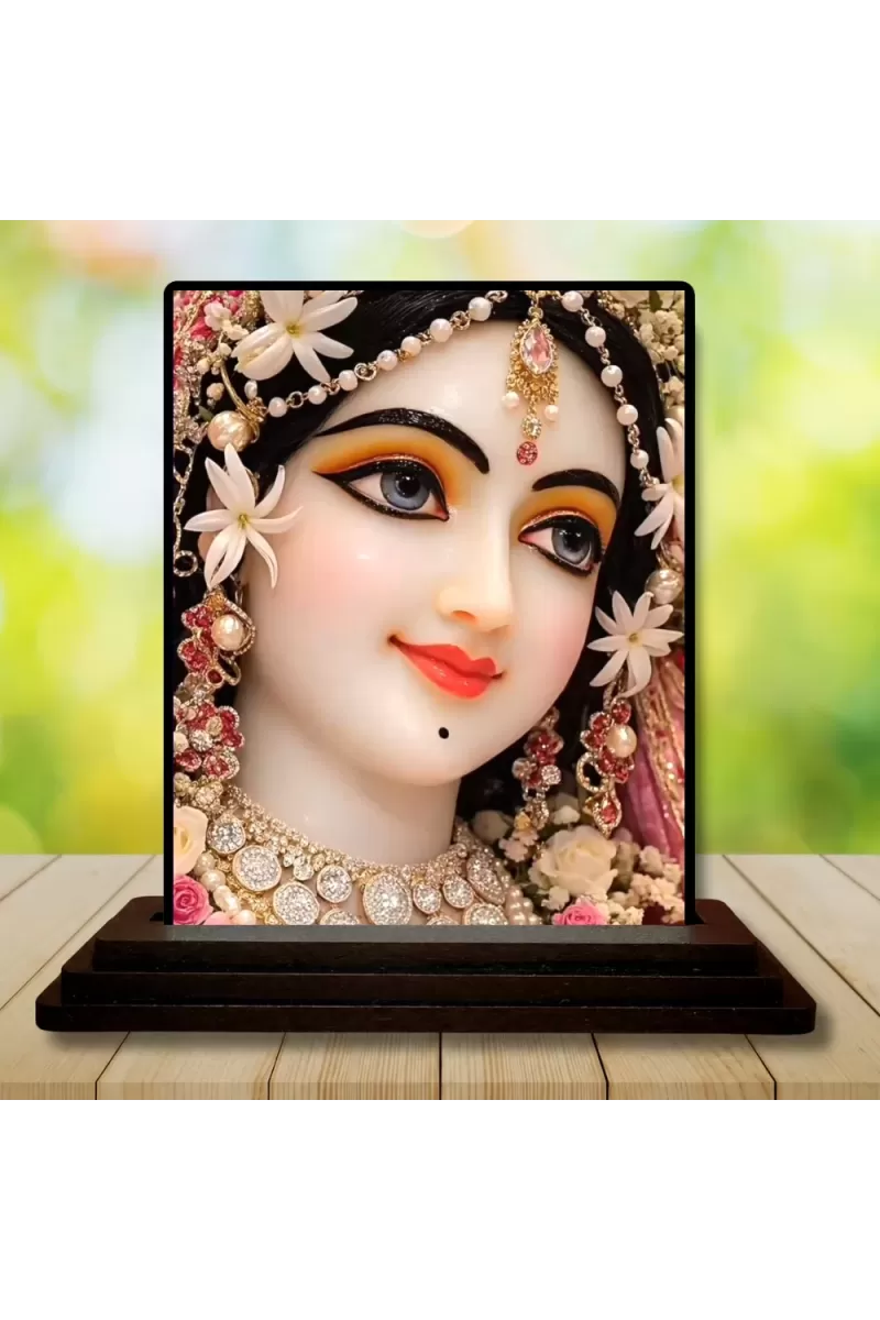 Car Dashboard Radha Wooden Photo Stand  3x4 Inches, Compact & Stylish Spiritual Display For Car, Home & Office (Pack Of 1) (F49742)