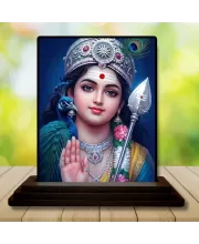 Car Dashboard Krishna Wooden Photo Stand  3x4 Inches, Compact & Stylish Spiritual Display For Car, Home & Office (Pack Of 1) (F49744)