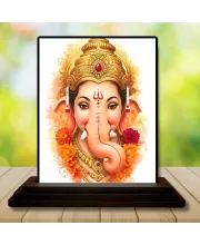 Car Dashboard Ganesha Wooden Photo Stand  3x4 Inches, Compact & Stylish Spiritual Display For Car, Home & Office (Pack Of 1) (F49748)
