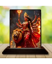 Car Dashboard Durga Wooden Photo Stand  3x4 Inches, Compact & Stylish Spiritual Display For Car, Home & Office (Pack Of 1) (F49749)