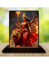 Car Dashboard Durga Wooden Photo Stand  3x4 Inches, Compact & Stylish Spiritual Display For Car, Home & Office (Pack Of 1) (F49749)