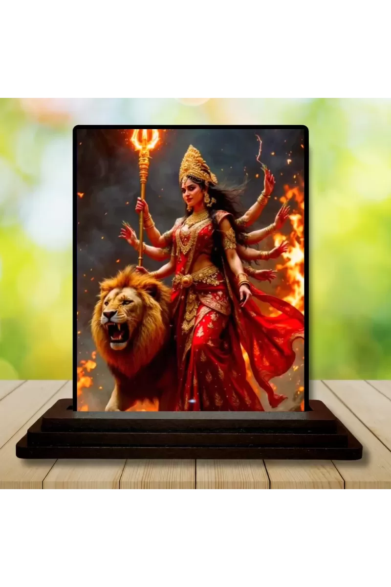 Car Dashboard Durga Wooden Photo Stand  3x4 Inches, Compact & Stylish Spiritual Display For Car, Home & Office (Pack Of 1) (F49749)
